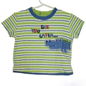 K1307 * Weeplay See You Later Alligator Striped Top Green Blue Size 24M